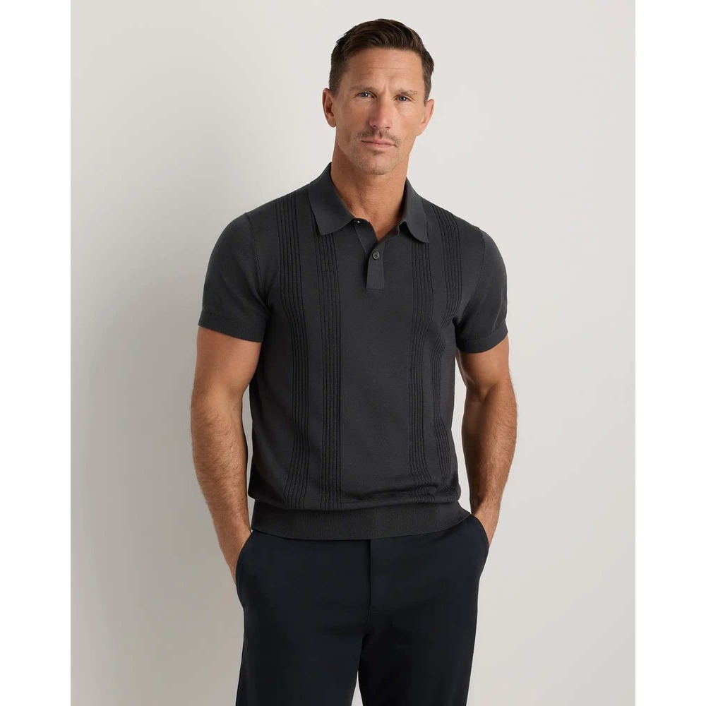 Quince Mens Cotton Silk Ribbed Short Sleeve Sweater Polo Shirt Charcoal Medium